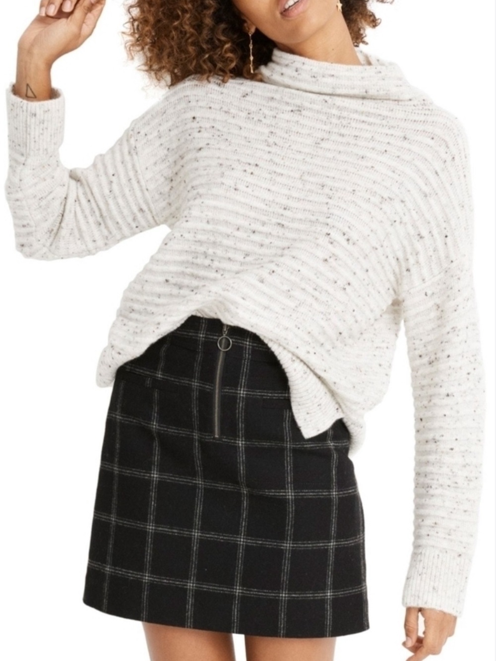 Madewell Cream Speckled Mock Neck Fall Sweater -Belmont Donegal - Wool Blend